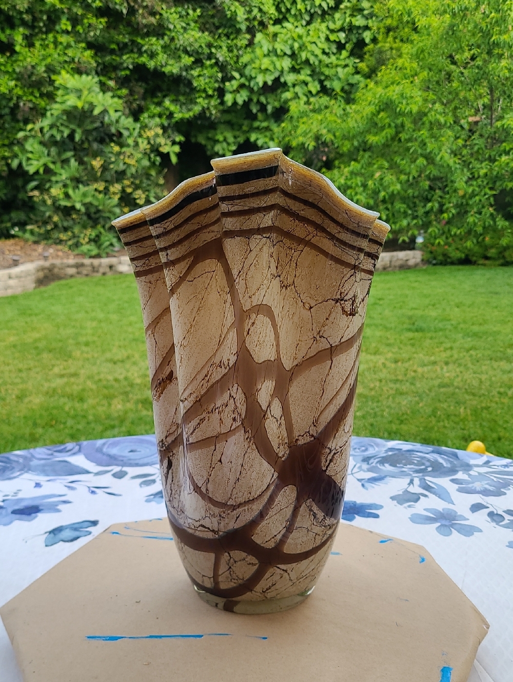 Art Glass Brown Marbled Vase